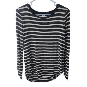 Old Navy Black and White Stripe Round Hem Long Sleeve Sweater - Small